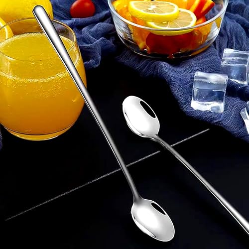 Miniatura 4 de Cucharas de té helado de mango largo, cuchara de mango largo de 9 pulgadas para café, helado, cóctel, agitadores, acero inoxidable, juego de 4