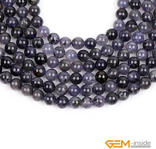 Miniatura 524 de GEM-Inside - Cuentas sueltas de piedra de lava negra natural de 0.315 in para hacer joyas, 15 pulgadas Cordierita de grado A