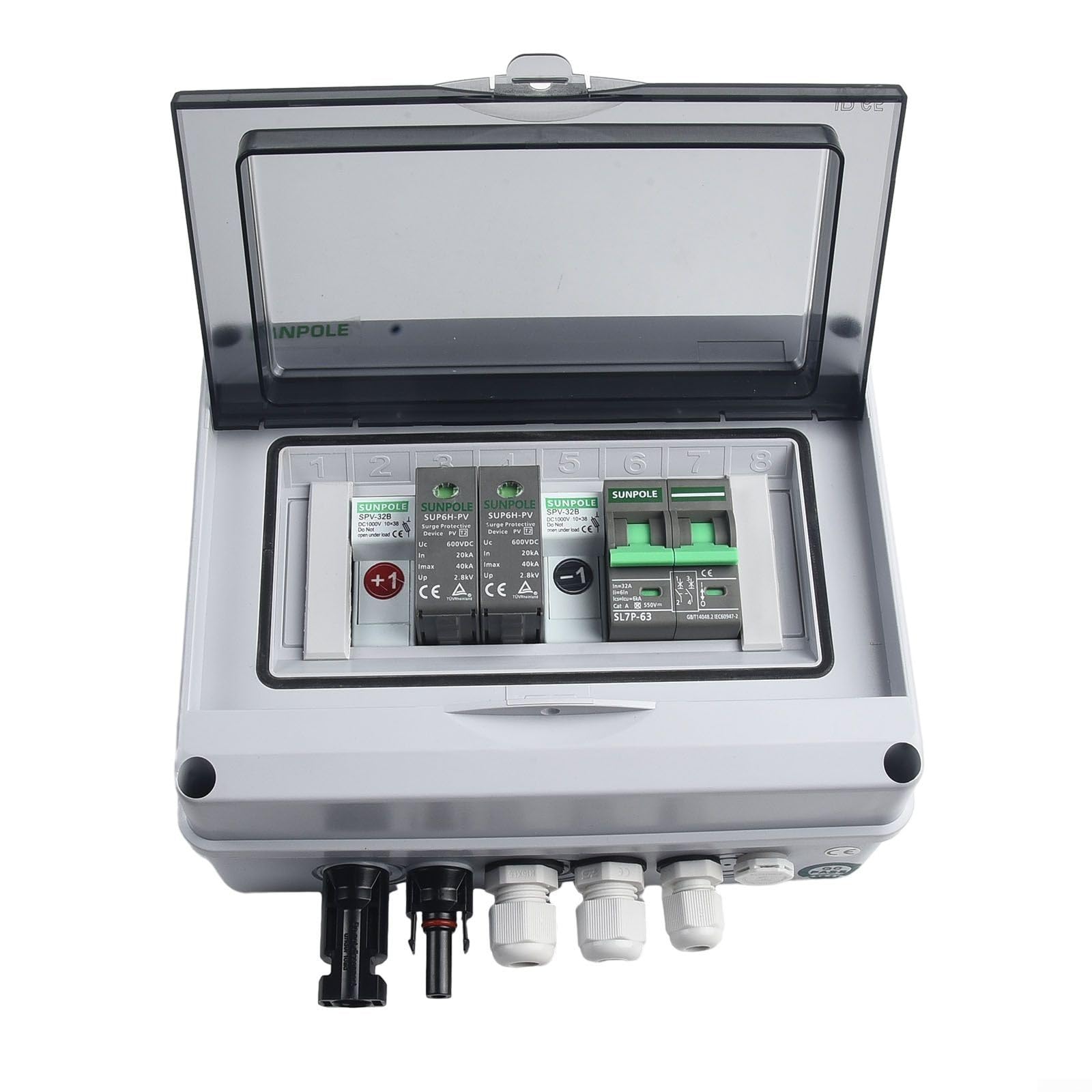 Oceanlend Solare PV Combiner Box, 550V 1 stringa solare PV Combiner Box, Protezione da sovratensione/sovraccarico, IP65 impermeabile, per tetti impianti fotovoltaici, NYL6H64X114VB6DI4T1TR1IAY60I