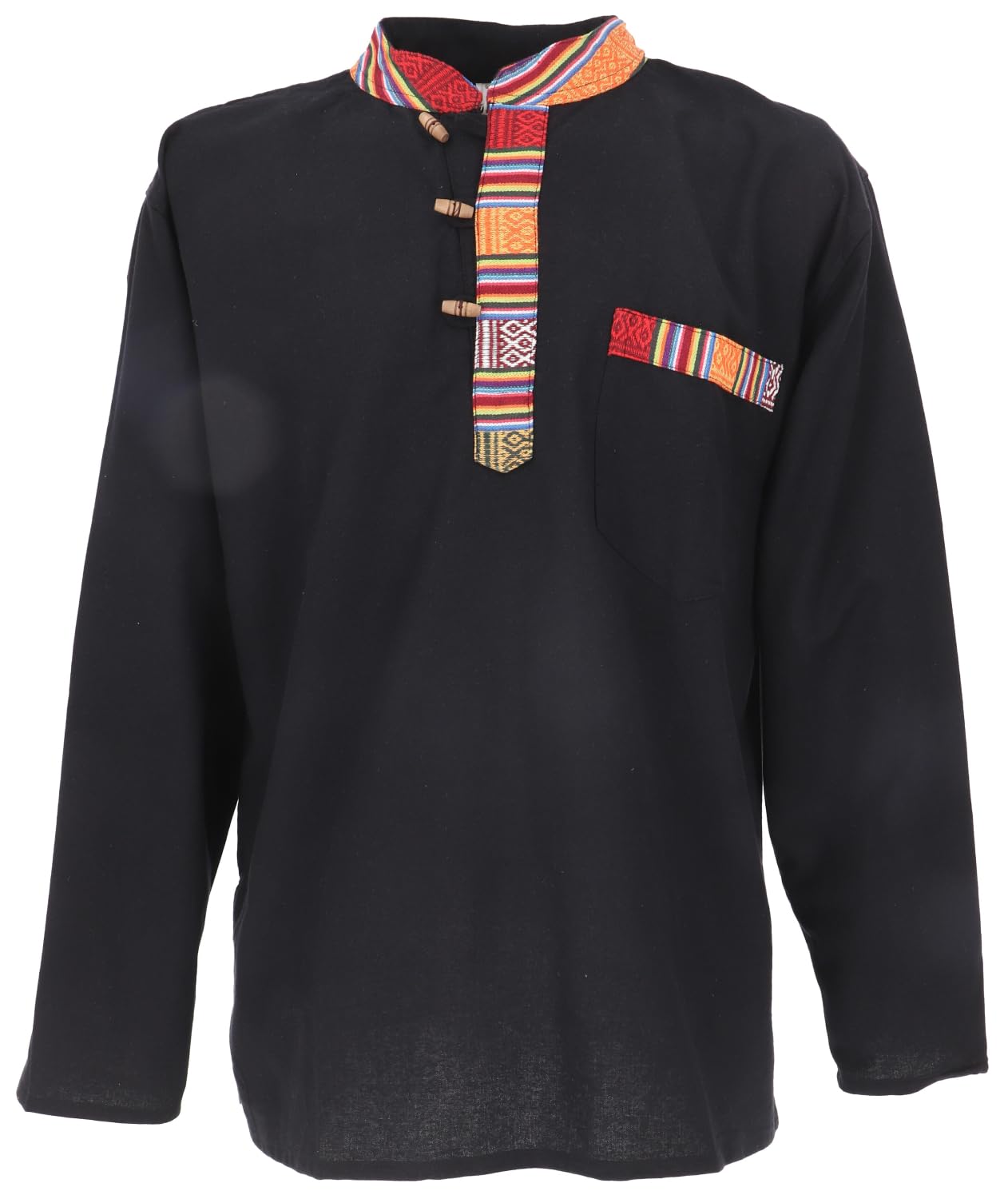 Guru-Shop, Nepal Fisherman Shirt, Striped Goa Hippie Short Sleeve Shirt, Coffee, Cotton, Size:M, Shirts