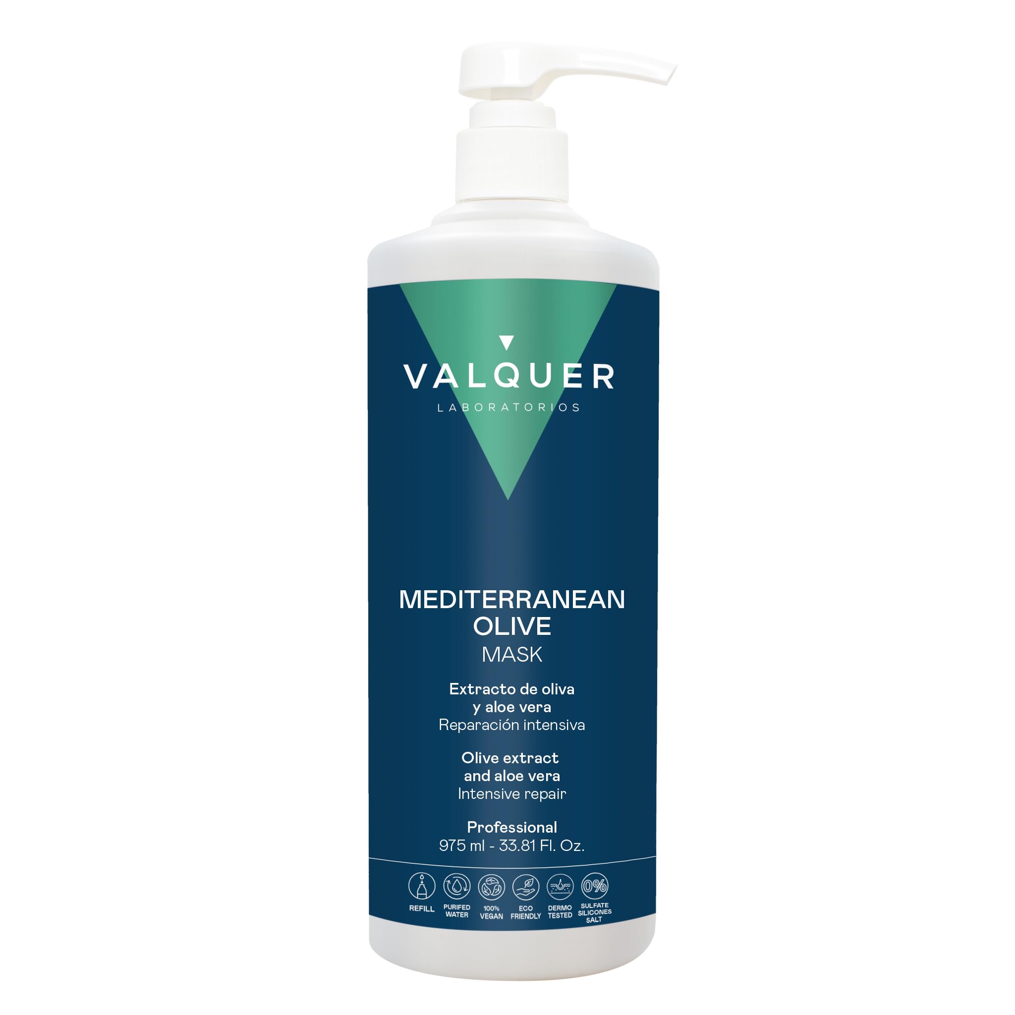 Valquer Mediterranean Olive Intensive Repairing, Moisturizing and Nourishing Hair Mask with Olive Extract, Panthenol and Aloe Vera for Damaged and Dry Hair. Natural Ingredients. 975 ml.