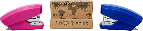 Vista 17 de Aria - Juego de mini grapadoras de alta calidad, con removedor de grapas integrado, 2000 grapas estándar incluidas, para oficina, escuela y viajes