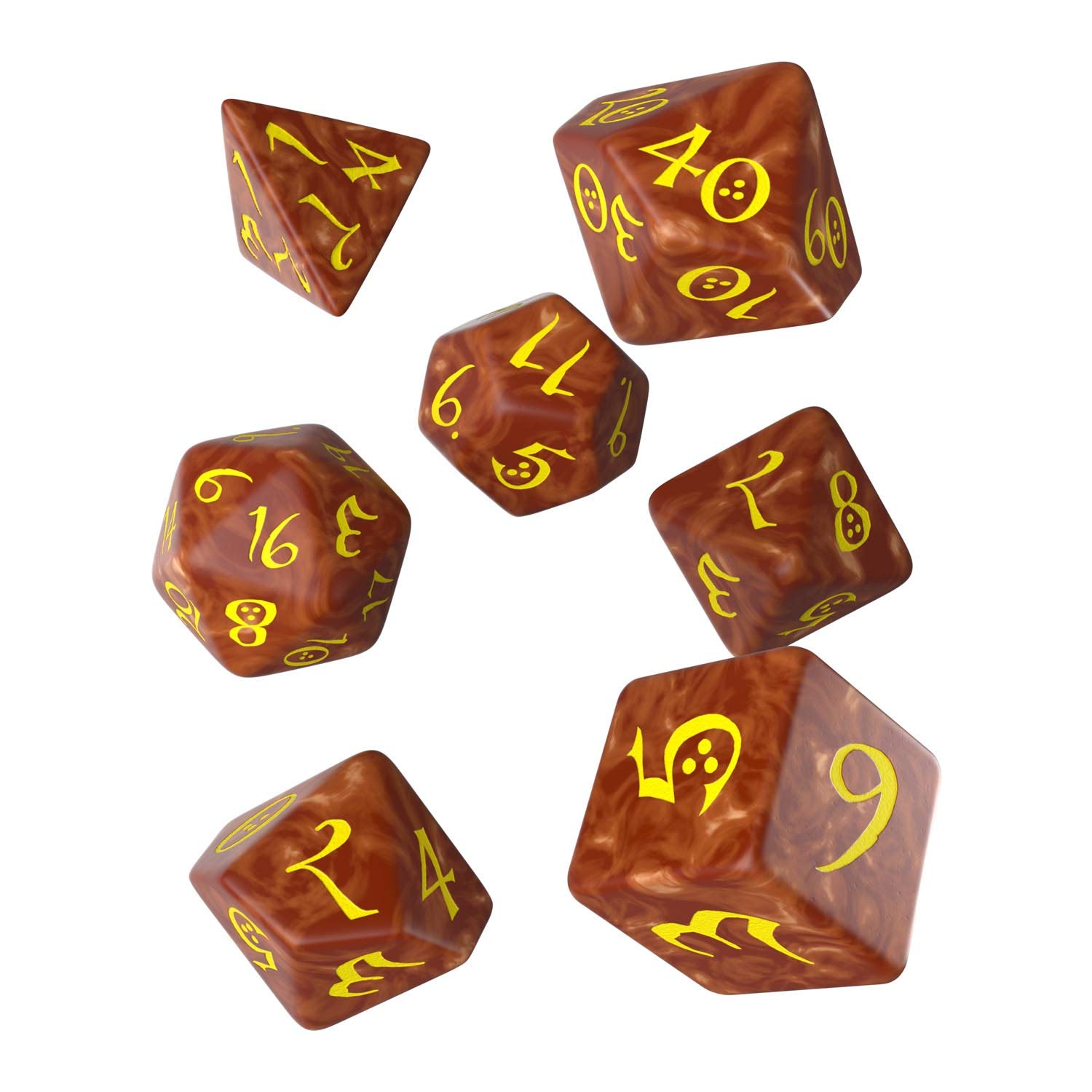 Qworkshop QworkshopSCLE77 klasyczny zestaw kości RPG, karmelowy i żółty
