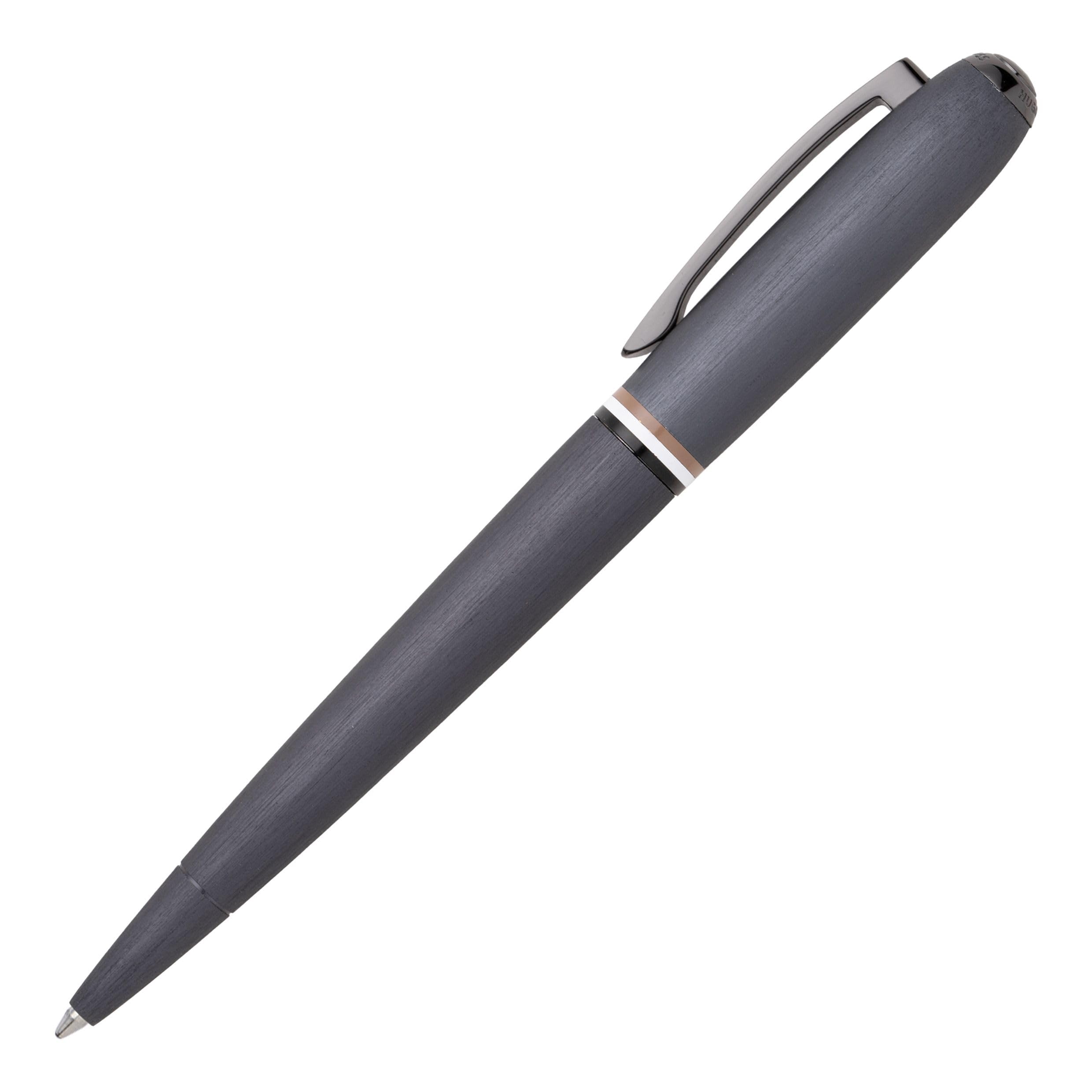 Hugo Boss Contour Iconic HSH3414D Stylo à bille en laiton et aluminium Noir Longueur 13,6 cm Couleur de la mine Bleu
