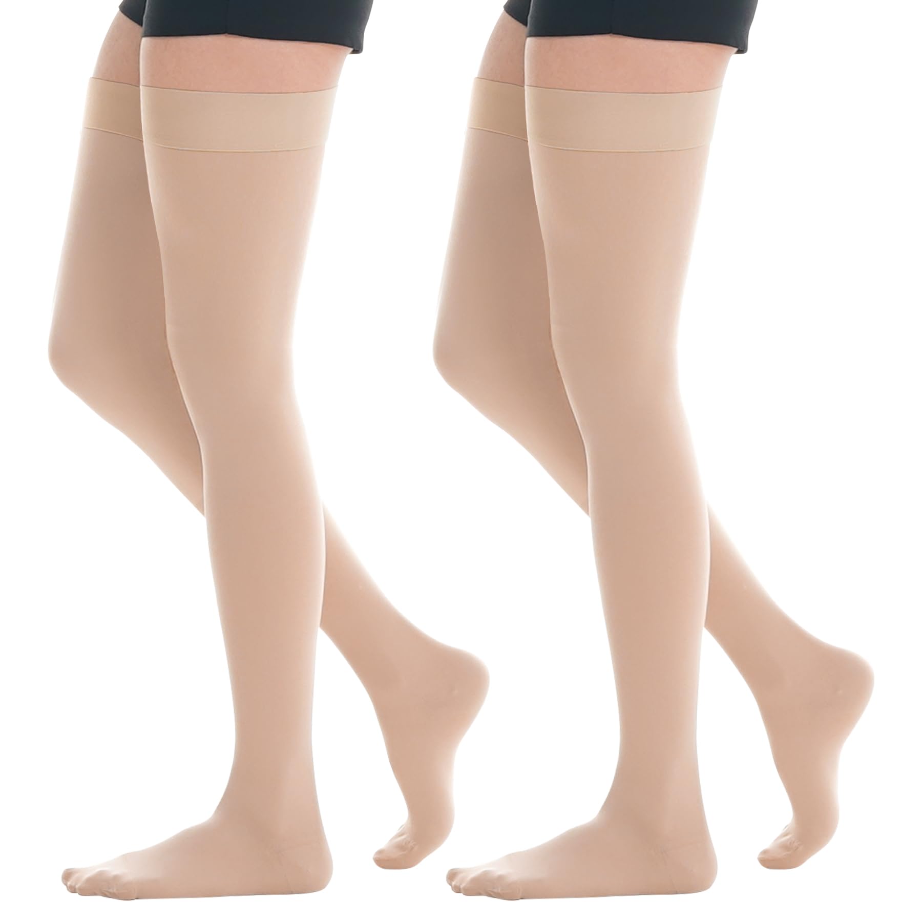 2 pares de medias de compresión hasta el muslo de 20-30 mmHg para mujeres y hombres. Medias de compresión médicas de punta cerrada con banda de puntos de silicona. El mejor soporte para venas varicosas en embarazadas.