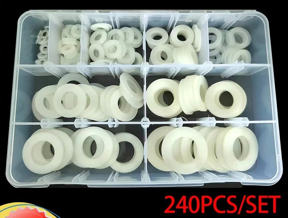 M2 M3 M4 M5 M6 M8 M10 M12 M14 M20 PVC Washers Set Hard Plastic Nylon Gasket Transparent Insulation Flat Paded Assortment Kit(Nylon black 1set)