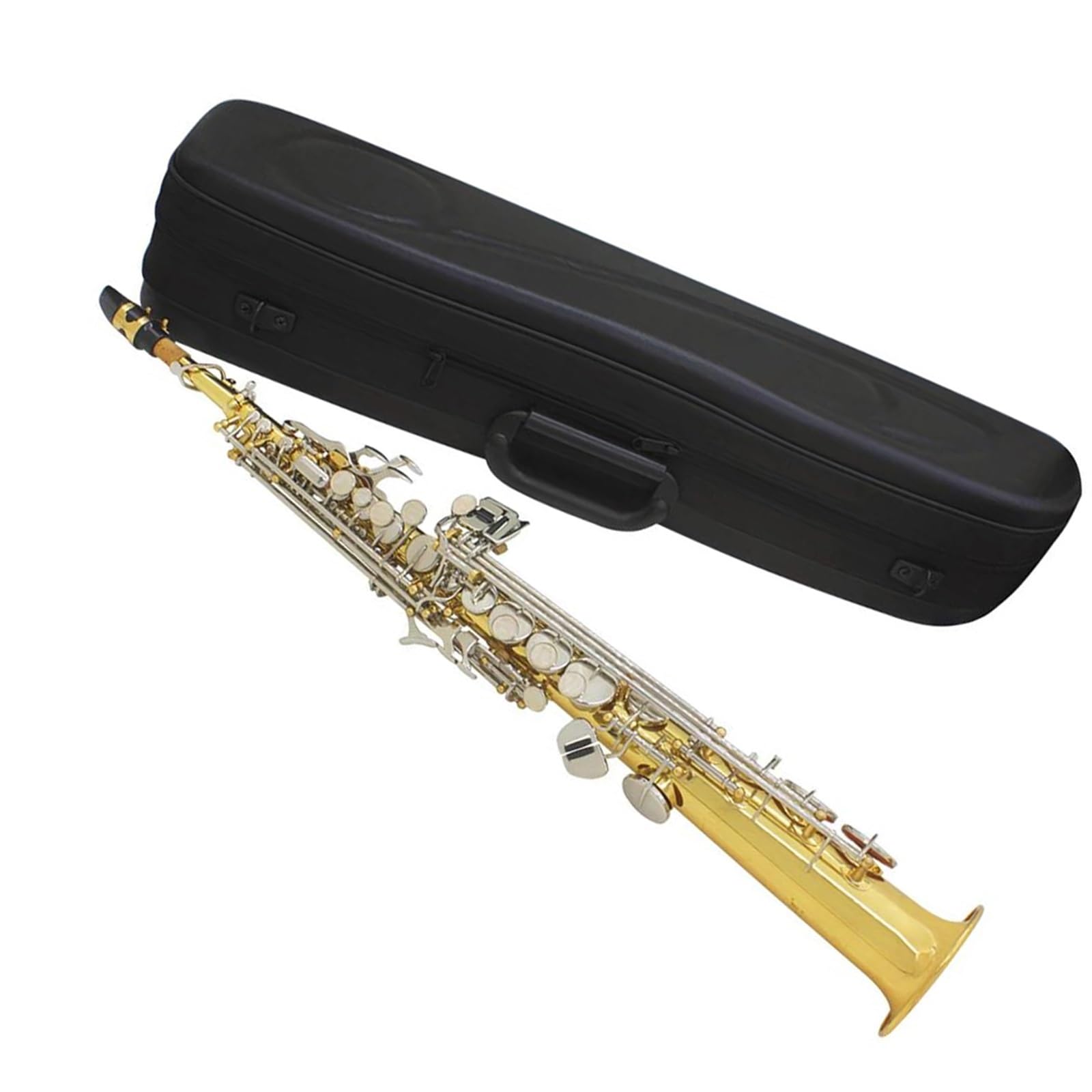 Saksofon Saksofon Sopranowy Bb Złoty Srebrny Dwukolorowy Mosiężny Saksofon Prosty Instrument Dęty Drewniany Instrument Muzyczny Ze Skórzanym Pudełkiem