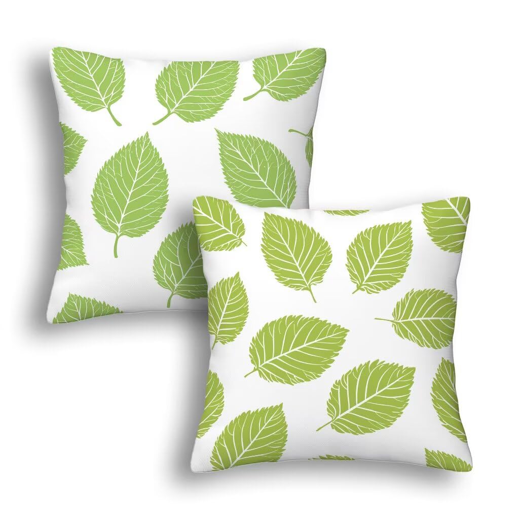 Housse coussin exterieur impermeable 35x35 vert motif feuilles pour votre deco salon de jardin