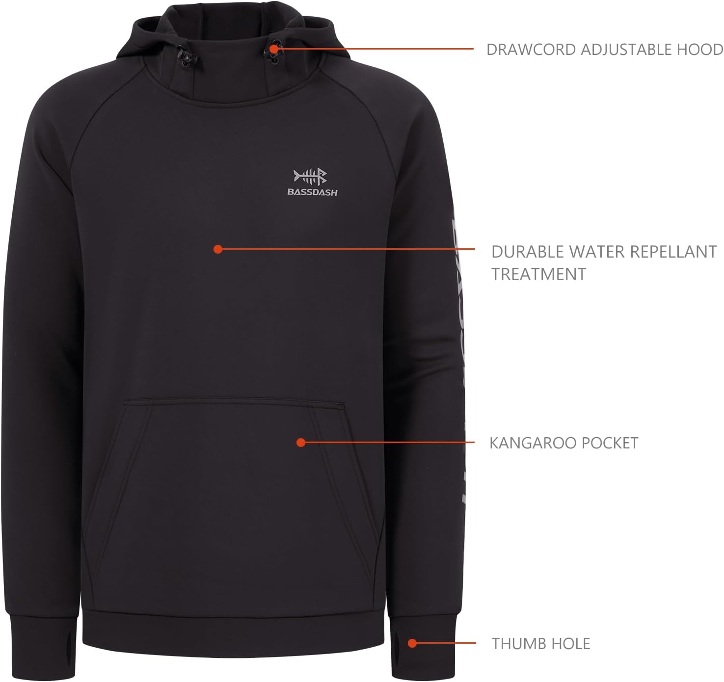 BASSDASH Men’s Fleece Lined Fishing Hoodies Water Resistant Performance Pullover Sweatshirts Stretchy Hunting Workout FS32M - Image 4