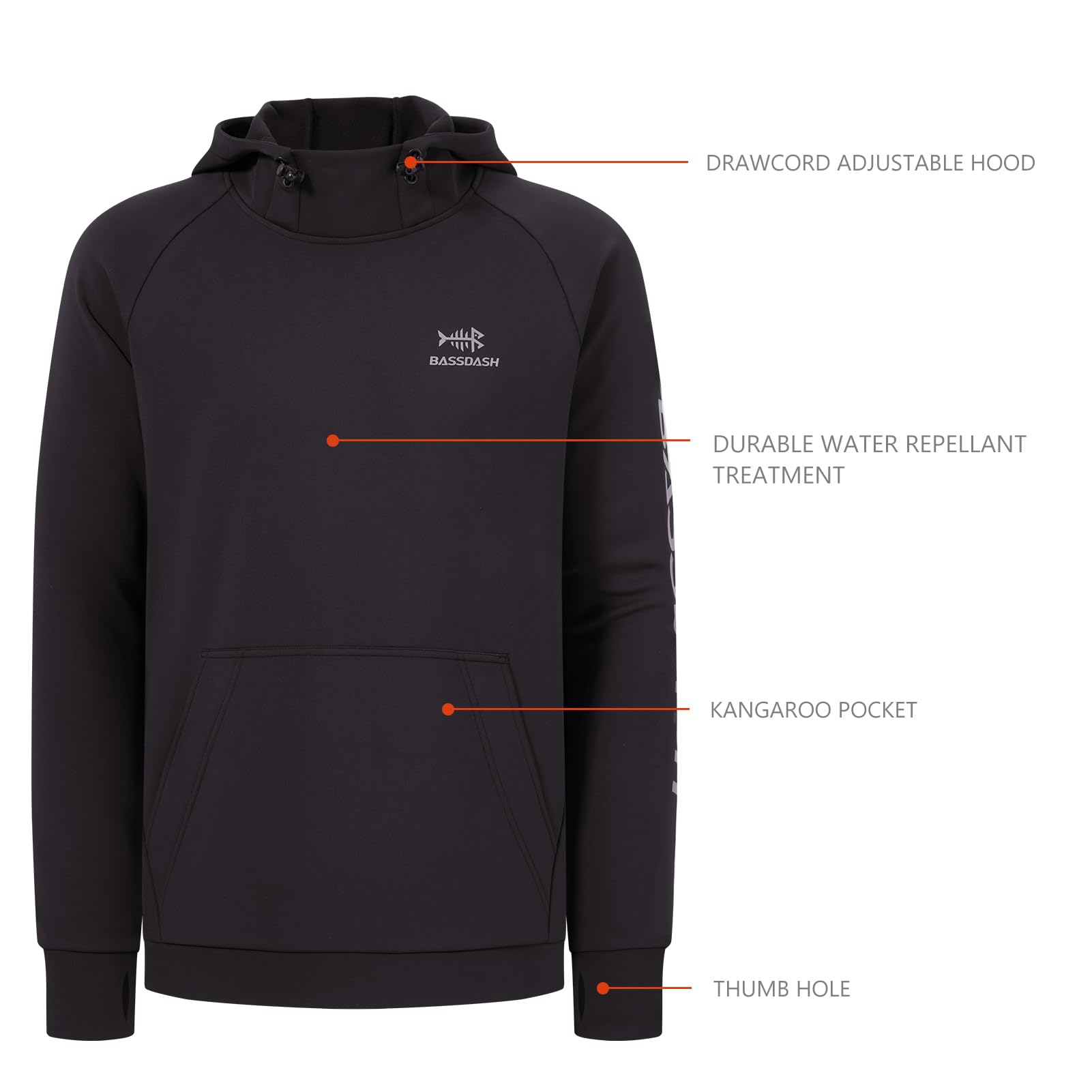 Bassdash Sudaderas con Capucha de Pesca con Forro Polar para Hombre Sudaderas con Capucha de Rendimiento Resistente al Agua Sudadera Elástica para Entrenamiento de Caza FS32M
