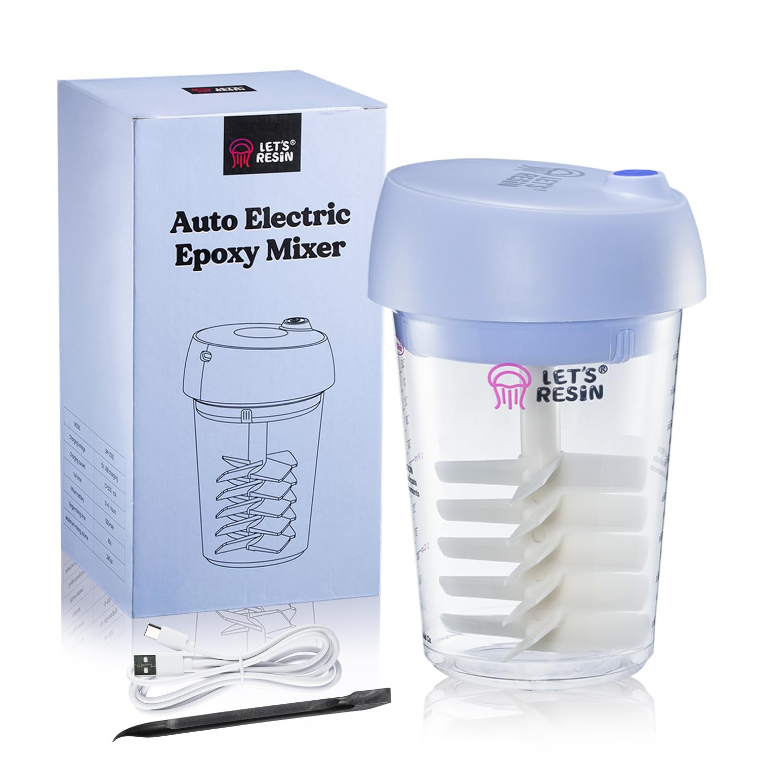 LET'S RESIN Mezclador de resina automático, mezclador epoxi fácil de limpiar con 10 tazas de mezcla, agitador eléctrico para mezcla de 24 onzas líquidas, suministros de resina para fundición de
