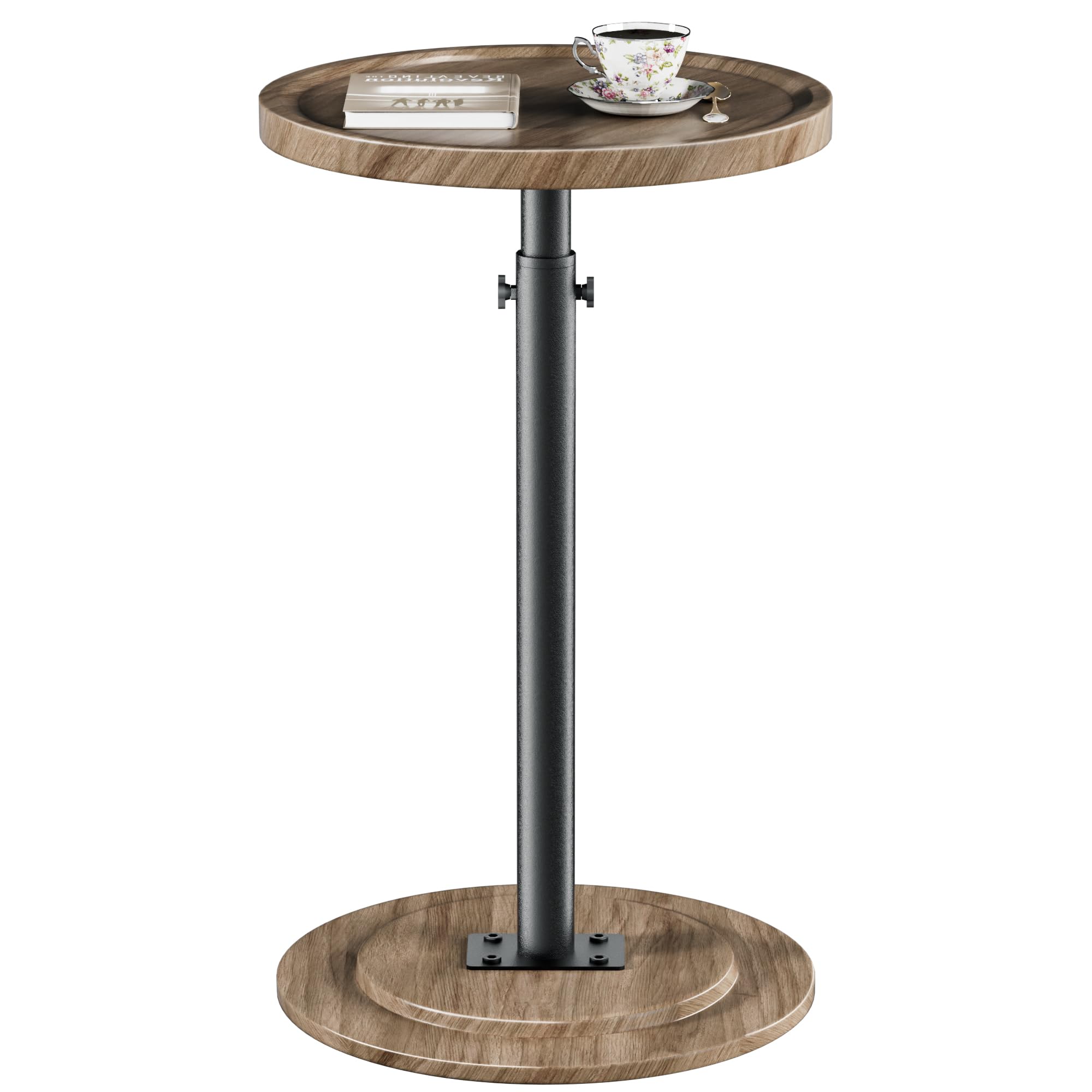 LAKEMID Small Round Side Table Small Drink Tables Wood Pedestal Side Table Height Adjustable Round End Table Accent