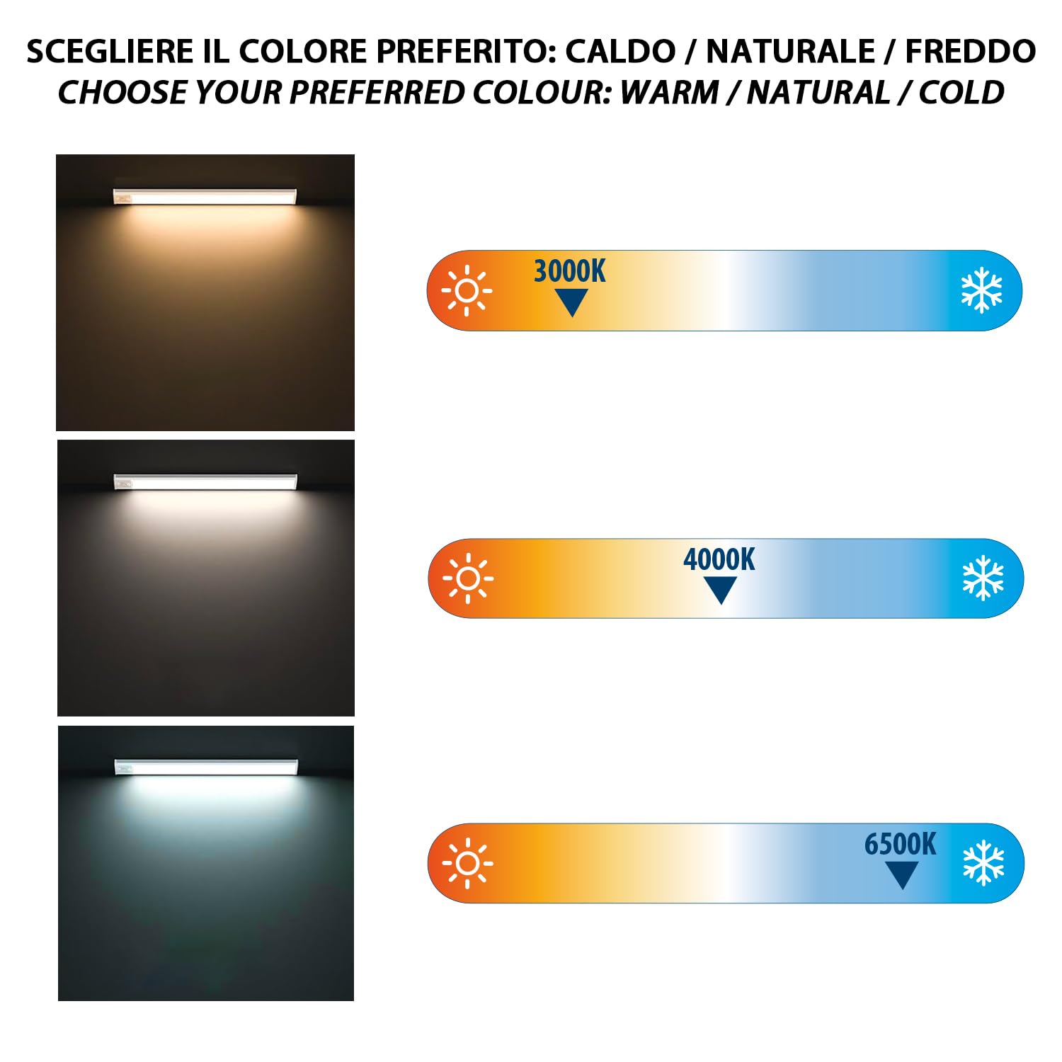 Velamp Lactea XL Luce LED Ricaricabile da Sottopensile 40 cm – 150 lm, Dimmerabile (3000 K, 4000 K, 6500 K), Batteria Inclusa, Facilità di Installazione – Ideale Cucina, Armadi, Mensole