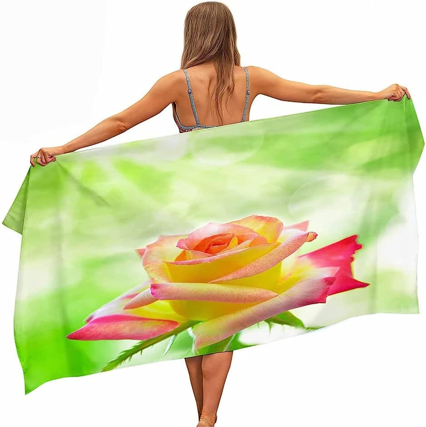 Serviette De Plage 3D Fleur Rose Colorée, Serviette De Bain XXL 200 X 200 Cm Microfibre À Séchage Rapide, Serviettes De Plage Enfant Femme Homme Drap De Plage pour Natation Picnic -7C3X