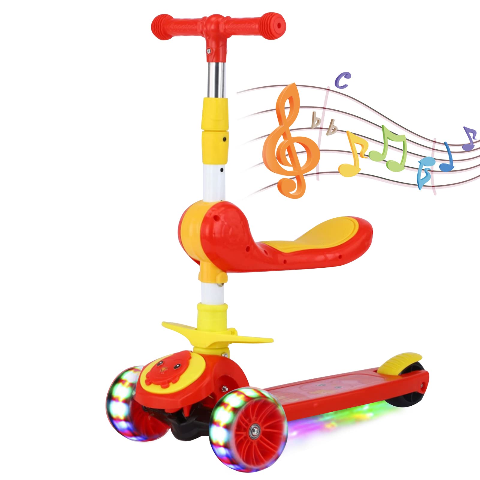 Beauenty 2 in 1 Foldable LED Scooter for Toddler - Kick Scooter for Toddler 3 Wheels Adjustable Height, Lean-to-Steer, Ideal for Toddlers, Girls & Boys, Great Gift for Ages 3-12