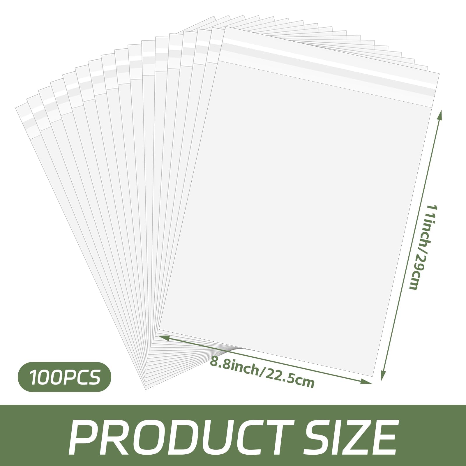 100PCS 8.5 x 11 Inch Cellophane Bags Self Sealing, Resealable Clear Plastic Sleeves for Paper, Artwork, Photo Mats, Comic, Magazine Page Protectors