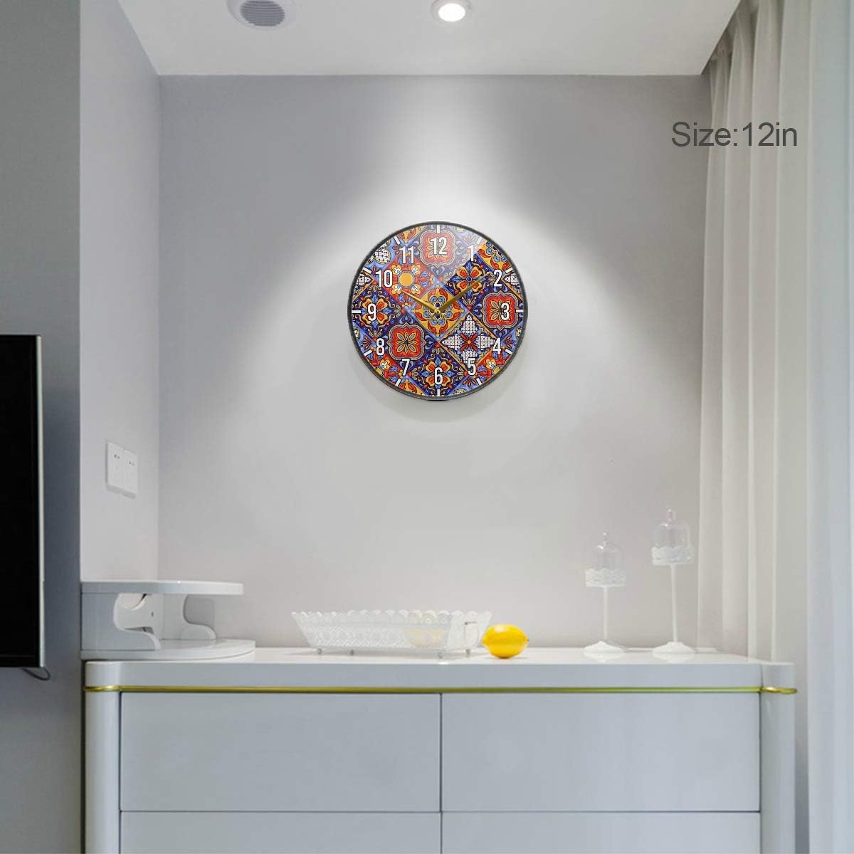 Blueangle Mexican Ceramic Tile Pattern Wall Clock for Living Room Bedroom Office Home Decorations (12 Inch)