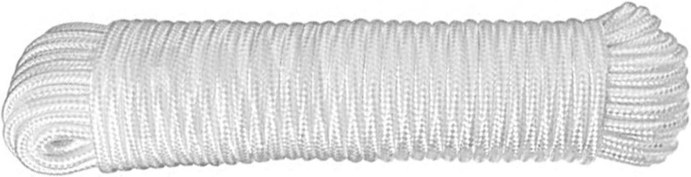6mm White Diamond Braid Nylon Rope, Paracord All Purpose Utility Rope Nylon Twine for Crafts,Cargo,Tie-Downs,Camping,Indoor Outdoor Use(1/4inch,50ftx1 Hank)