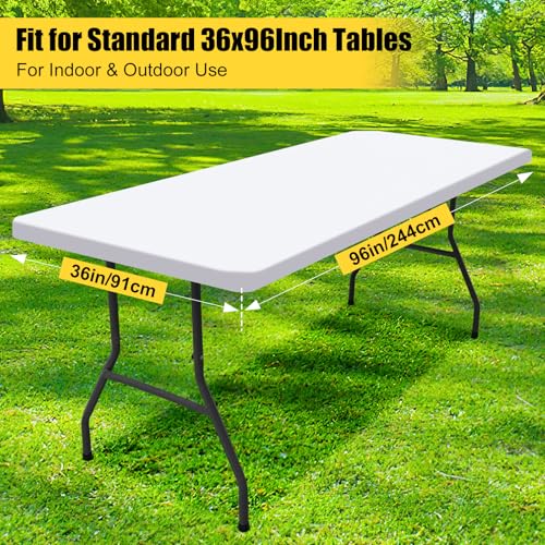 Smiry Rectangle Picnic Table Cloth, Waterproof Elastic Fitted Tablecloths for 8 Foot Tables, Washable Polyester Table Cover for Camping, Indoor and Outdoor (White, 36"x96") by Smiry - Used condition - Image 7