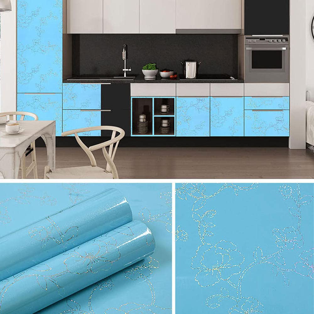 Folia Samoprzylepna Do Mebli Jasnoniebieski Wodoodporny Pvc Samoprzylepna Tapeta Kwiatowa Renowacja Mebli Szafka Szafa Lodówka Home Decor 60Cm X 10M