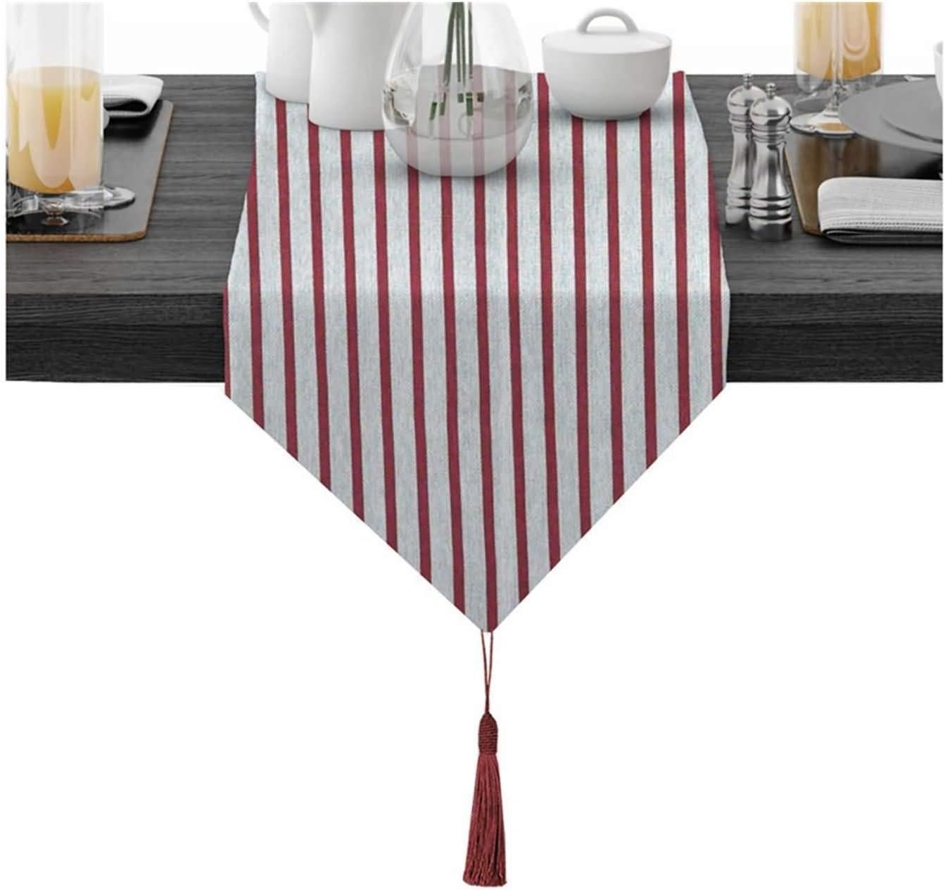 Table Runner Decor,30x320CM,Striped Pattern with Tassel Decorative Table Runner Cotton,Autumn Table Runner Rectangle Red