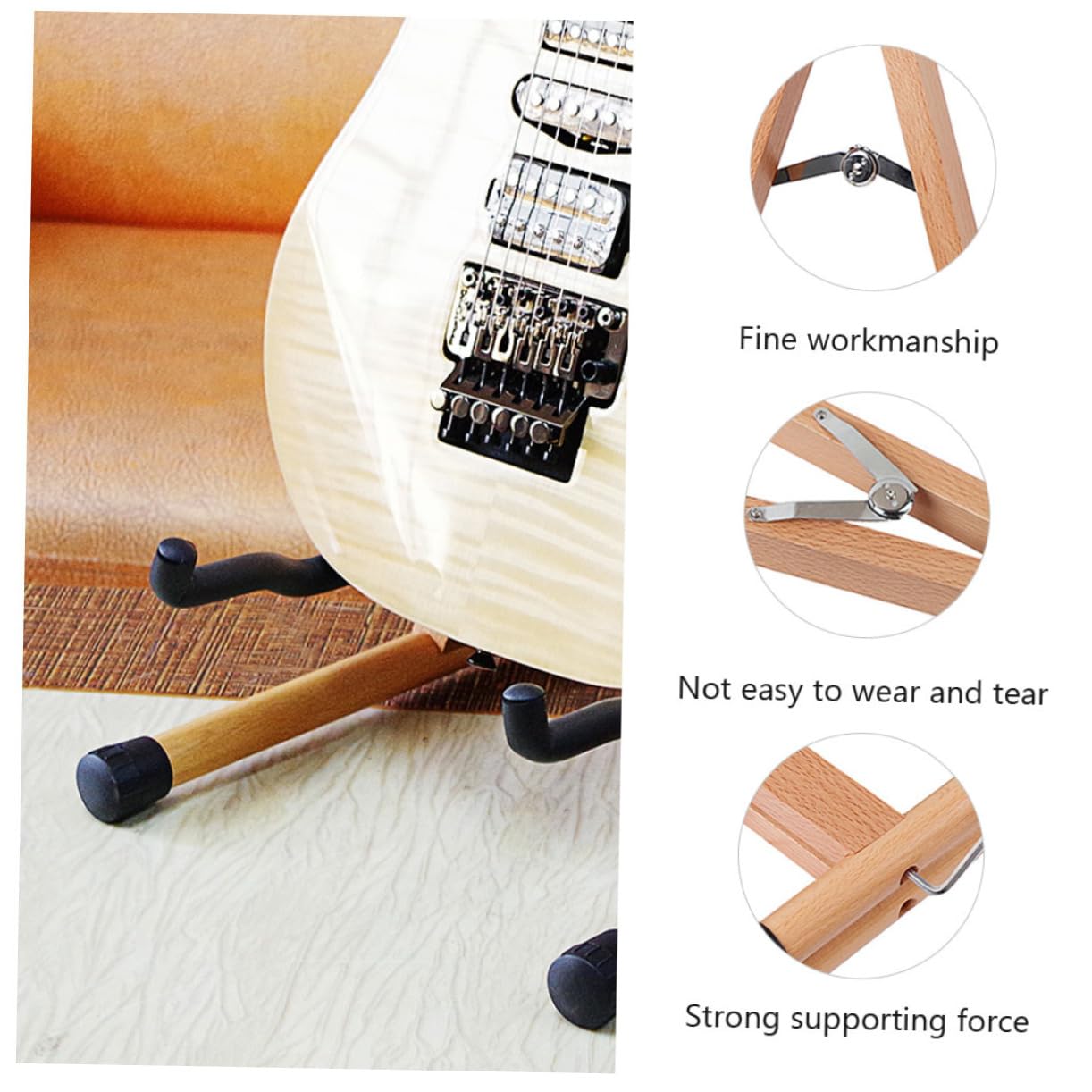 VICASKY Holz Gitarrenständer Klappbar Rutschfest Dreieckige 3-d Stütze für Gitarre und Bass Schützt den Boden Braun