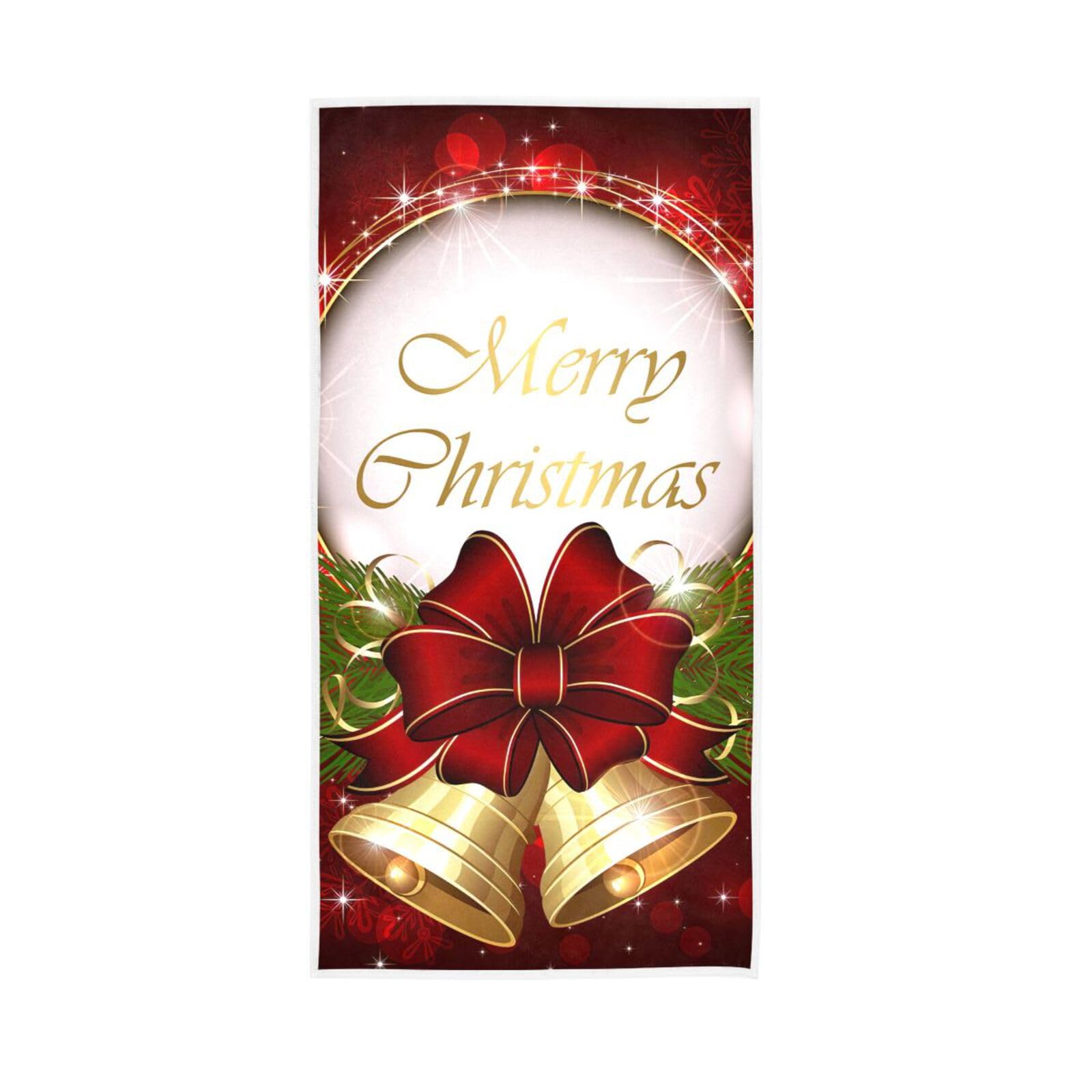 LSRCPD Background Christmas Bells Bathroom Towels, 15 x 30 Inches Absorbent Hand Towel, Spa Towel Face Towels for Bathroom