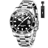 Men's Watches with Date, Premium Gold and Silver Stainless Steel Analog Watches for Men, Classic Rotatable Bezel Men's Cuff Watches, Blue/Green/Black Dial