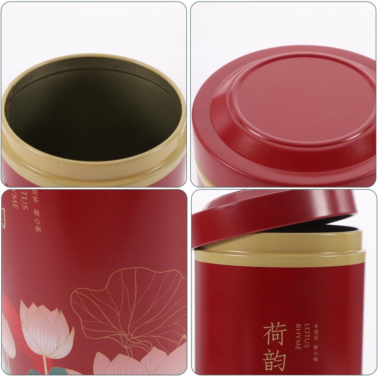 ABOOFAN Tinplate Tea Canister with Lid Chinese Style Tea Storage Container for Loose Beans and Dry Goods Wide Mouth Refillable Jar for Home Kitchen Organization and Travel Use 5.70X3.14X3.14in image 4