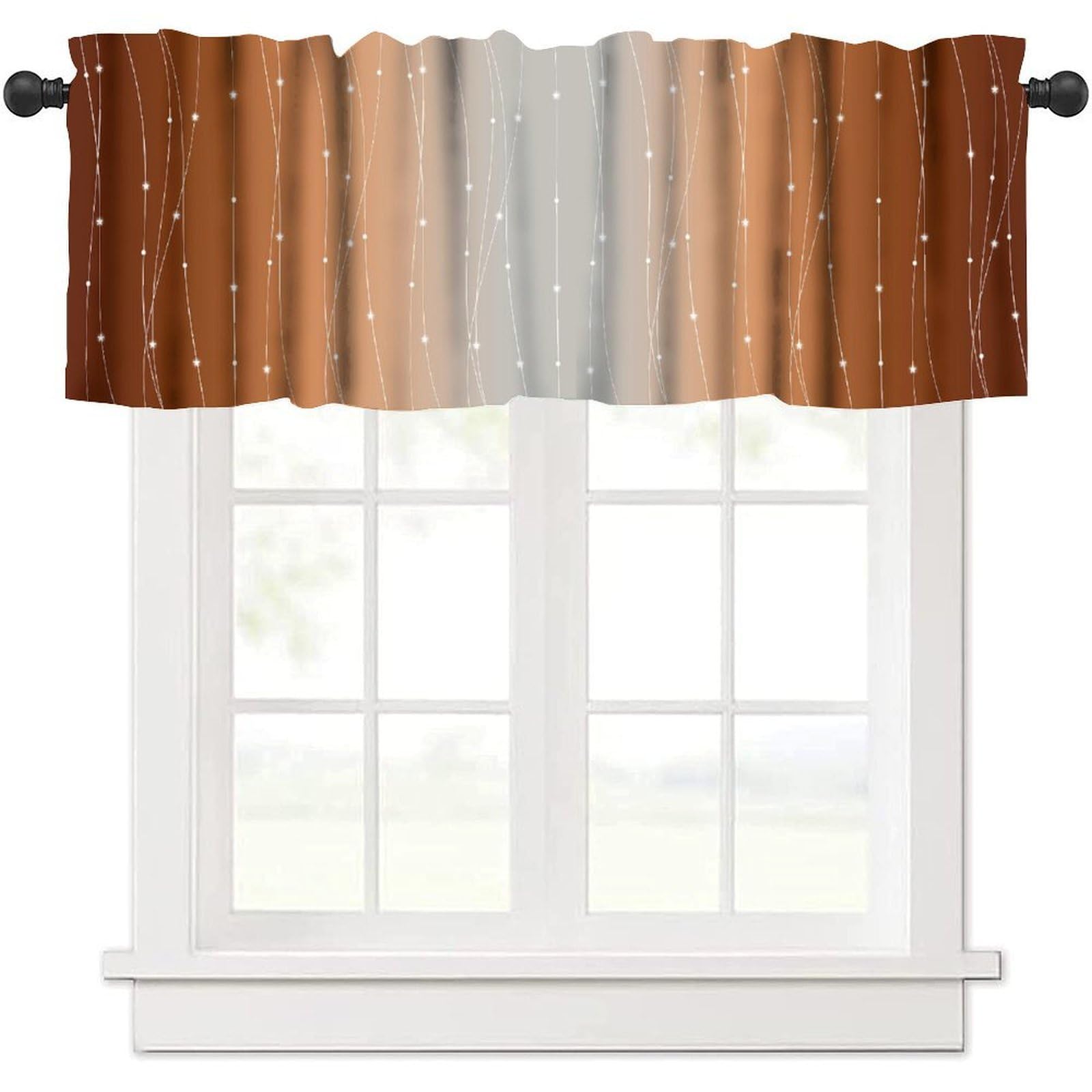 moderw Grey and Orange Window Valance Curtains Geometric Aesthetic Ombre Gradient Window Treatments Wave Stripe Dots Stars Curtain Valance for Farmhouse Living Room Kitchen 54x18inch