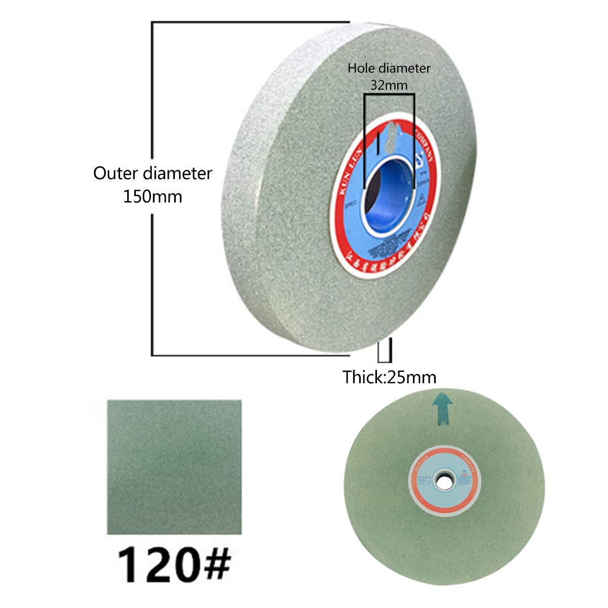 Tarcze szlifierskie, Materiał ścierny: Zielony węglik krzemu, średnica zewnętrzna: 150 mm, otworu: 32, grubość: 20(120 Grit)