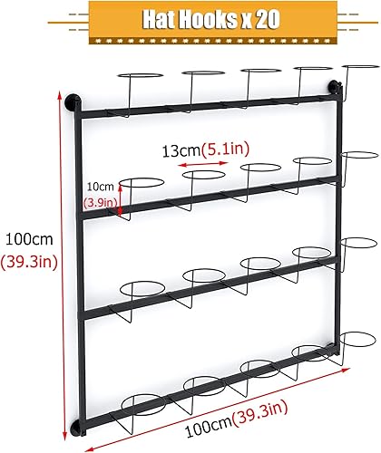 Miniatura 6 de LZMZMQ Perchero de metal para sombreros de pared, torre de exhibición de 4 niveles para pelucagorra, con ganchos móviles para sombreros, 39.3