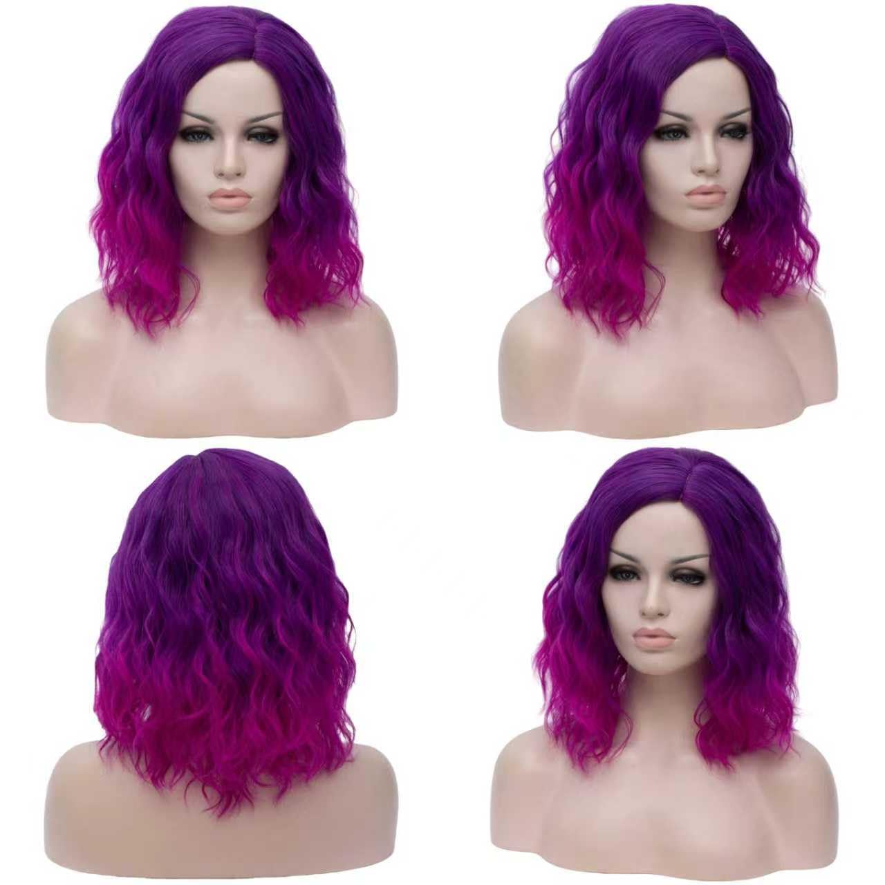 Women Purple Ombre Heat Resitant Wavy Curly Cosplay Halloween Bob Party Wig Amazon.com : BUFASHION 14 main image 2