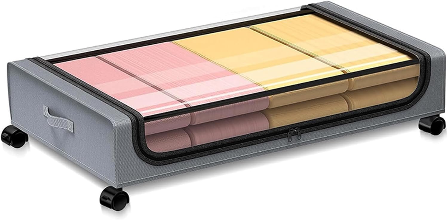 CDQL Rolling Under Bed Container, Space Saving, Easy Pull Out, Versatile Underbed Shoe Storage Box, Easy to Use Container for Clothes, Bedding (2pcs)