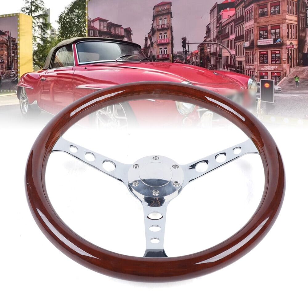 Volante professionale da 15" volante in legno marrone/argento accessori per volante auto con pulsante del clacson e anello in ferro
