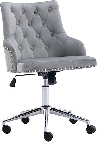 Silla de oficina en casa, sillón giratorio de terciopelo tapizado, sillas capitoné tapizadas de terciopelo con respaldo medio, asiento ergonómico