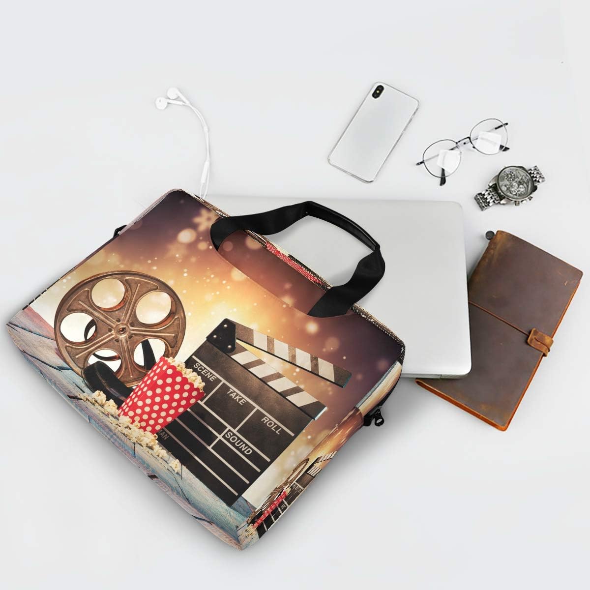 Laptop Bag Film Popcorn Movie Clapboard Laptop Sleeves Case for 13 14 15.6 Inch Computer Tablet Briefcases Carrying Case Shoulder Bag for School Work
