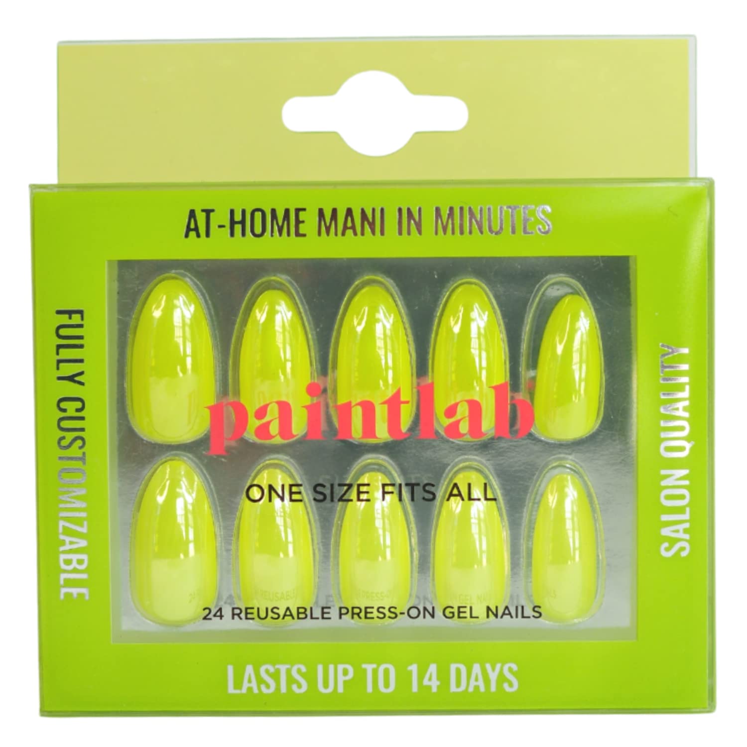 PaintLabPress On Nails, 24 Piece Fake Nails Kit Plus Nail Glue, Nail File, Prep Pad and Cuticle Stick, Gel Nail Kit for Women and Girls, Yellow Glazed