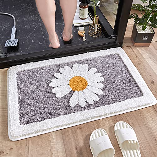 Mullidas Baño Alfombra,Suave Absorbente Baño Alfombra Flor Ducha Alfombra Non Shedding Baño Alfombrilla,Antideslizante Microfibra Alfombra Quick Dry Peluda Alfombra para Baño Bañer-Gris 60x90cm(24x35i Cover