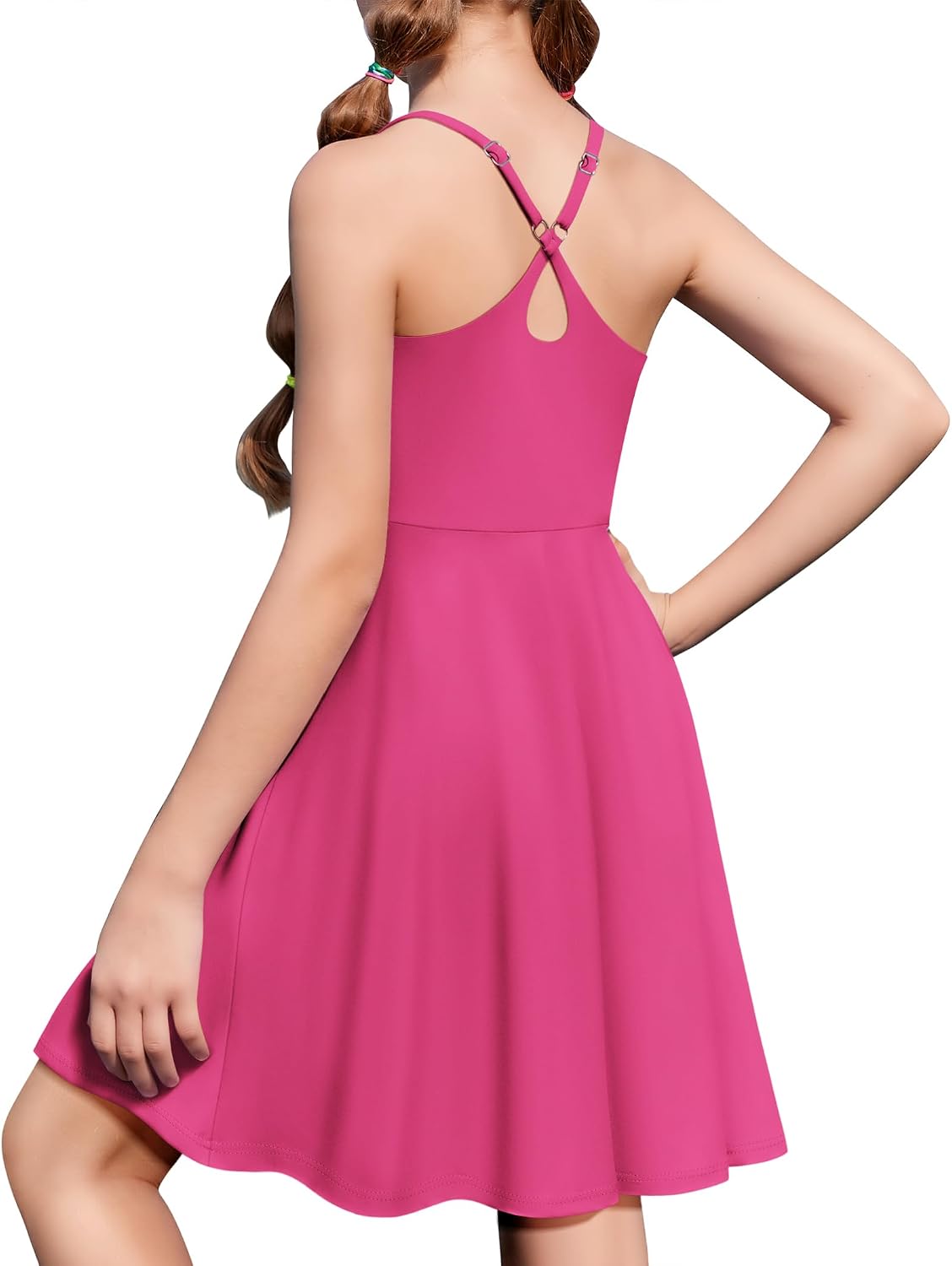 Zaclotre Girls Dresses with Romper Shorts and Pockets Summer Adjustable Spaghetti Straps Athletic Golf Tennis Dress for Kids