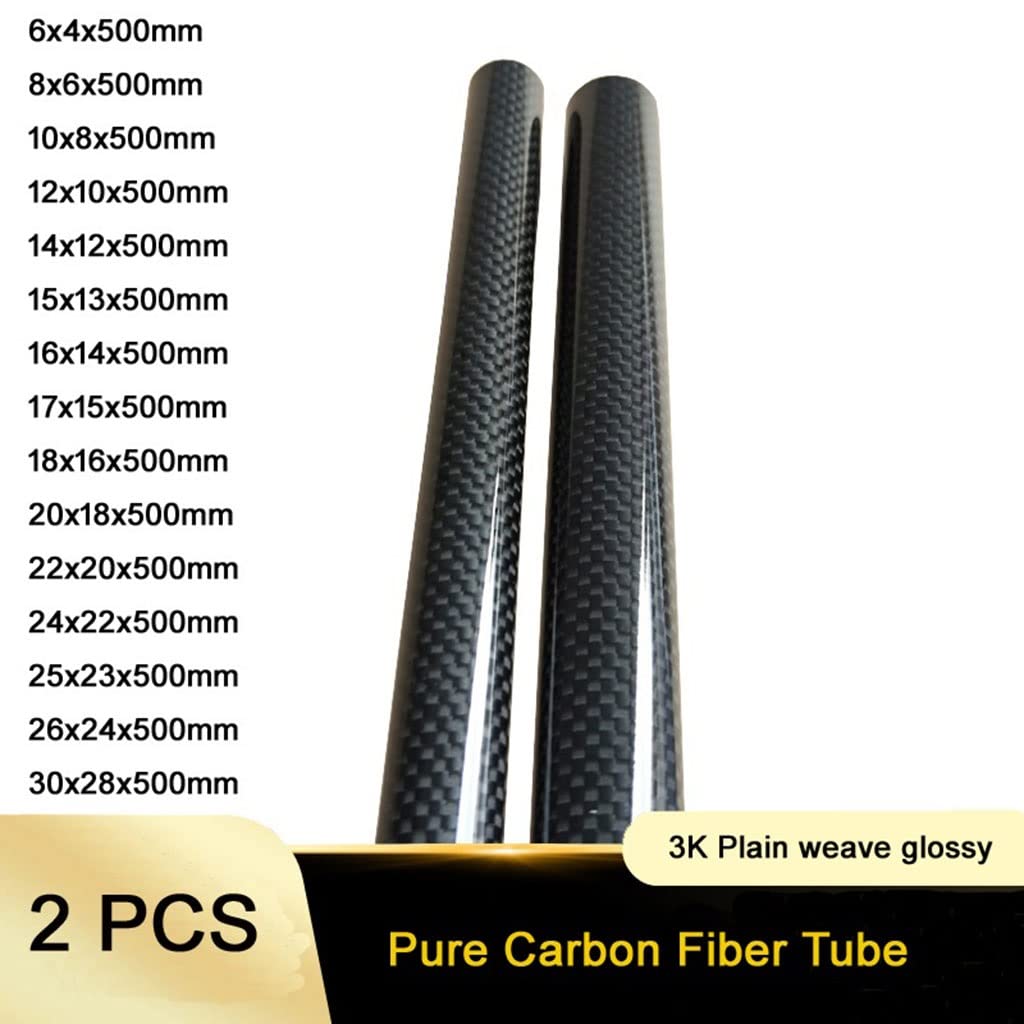 2Pcs 3K Carbon Fiber Plain Glossy Tube, Length 500mm Carbon Fiber Round Tube For Kites Drone Accessories (Color : 2pcs 16x14x500mm)