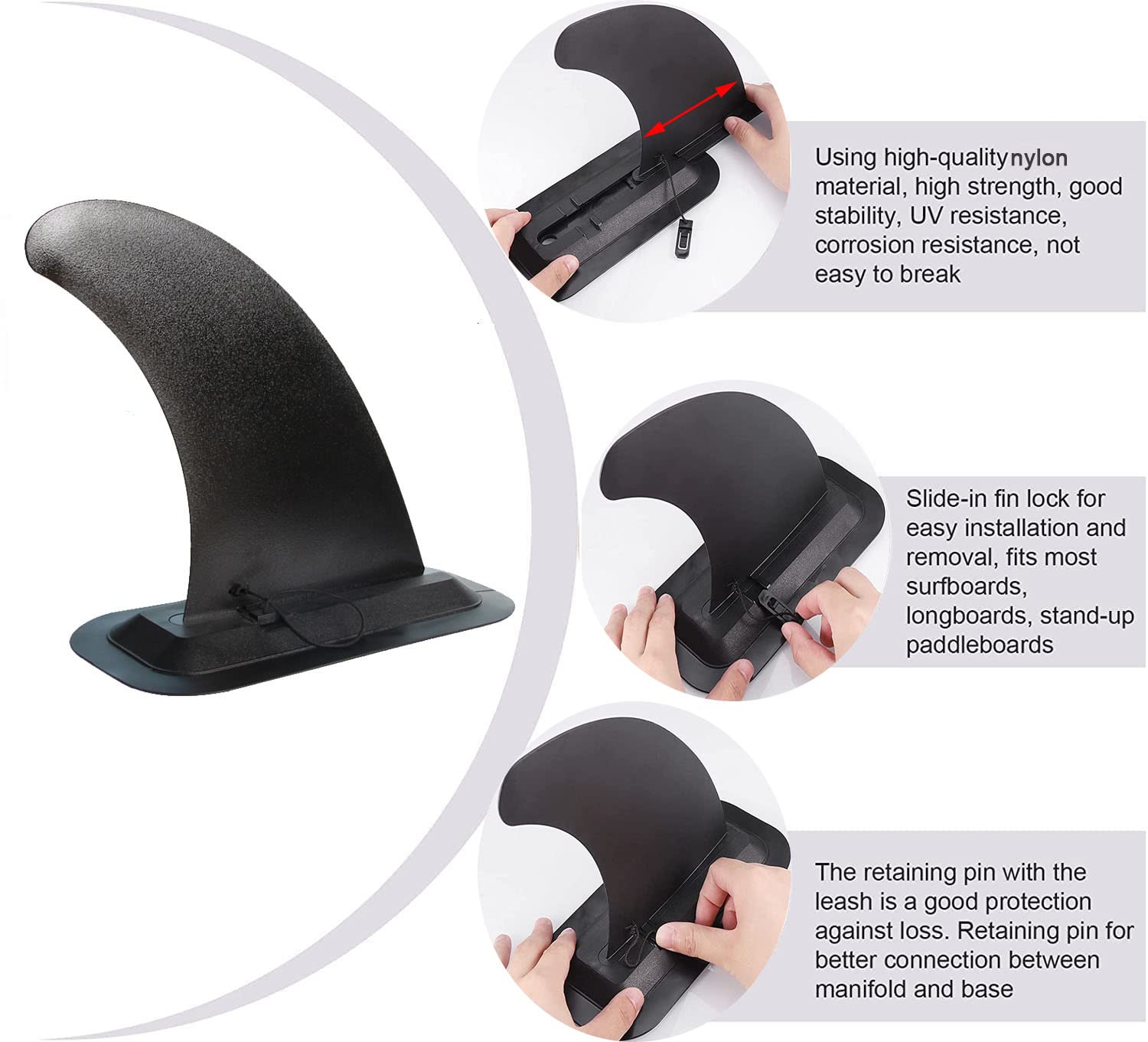 JEEZAO Universal Surf Sup Fin Removable,Surfboard Fins In Nylon Safe Reinforced For Kayak,Stand Up Paddle Board,Longboards (style1