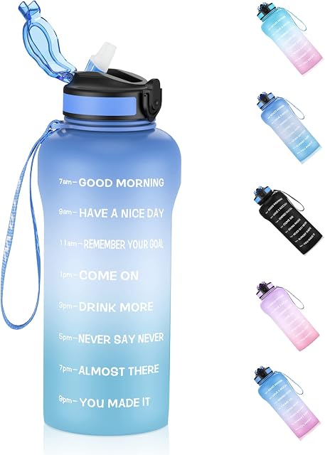ETDW Drinking Bottles with Straw 2 Litre, Water Bottle with Time Markings 2L, Sports Water Bottles 2000ml BPA Free Leak Proof for Fitness BLUE BLUE