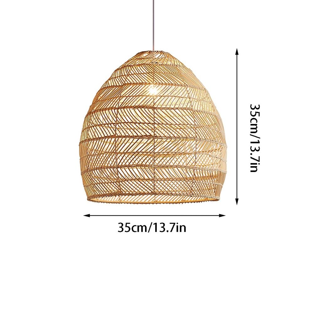 Lampadario a Sospensione in Rattan Intrecciato, Lampada a Cupola in Vimini Naturale | Lampadario a cestello in bambù Fatto a Mano per Sala da Pranzo e Isola Cucina. Paralume a Camp