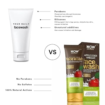 WOW Skin Science Apple Cider Vinegar Face Wash Gel - Deep Pore Cleansing For Smooth Skin,Helps Remove Blackheads- Daily Cleaner & Moisturizer For Men,Women & Teens - 100ml,Clear