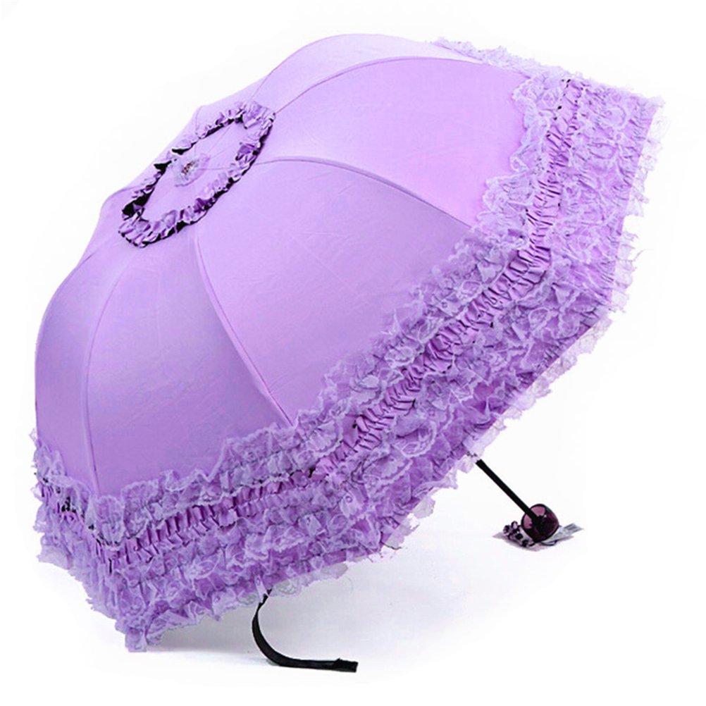 Maibar Women's Purple Sun Umbrella Uv Parasol Lace Folding Umbrellas Parasols Waterproof 8 Ribs For Lady Umbrella In Summer (Purple)