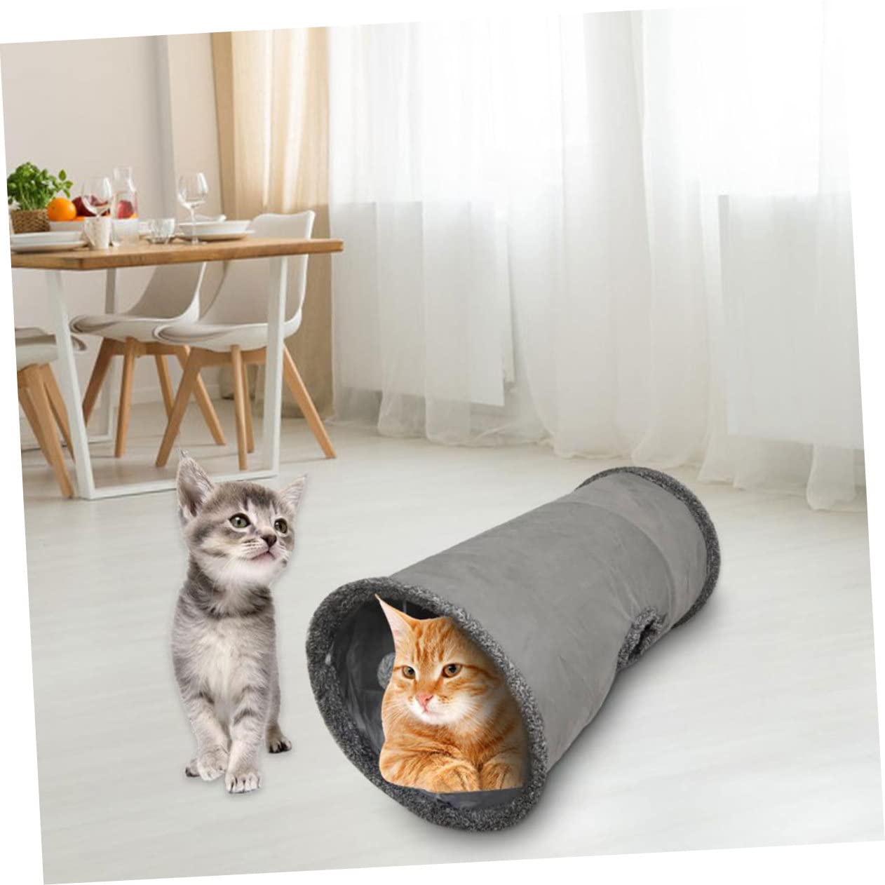 COLLBATH Faltbarer Katzentunnel Katzennest Aus Wildleder Katzenspielzeug Katzenbett Größe S Grau Für Kätzchen Und Kleintiere