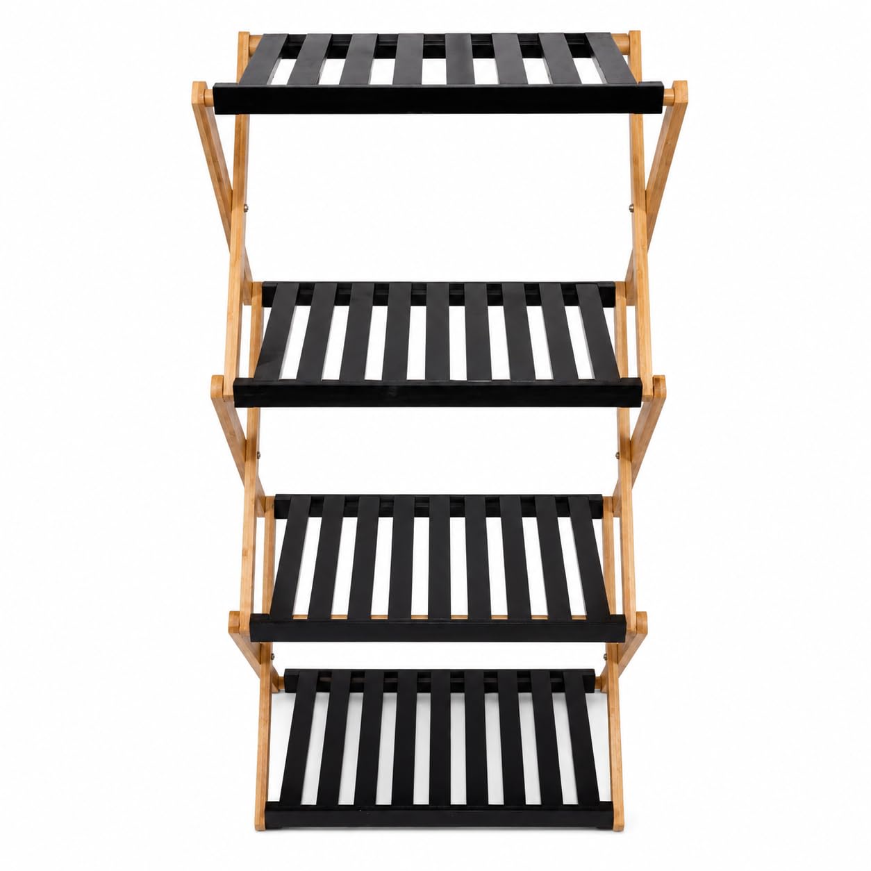 XZ-24508 Estante Zapatero de 3 Niveles Plegable de Bambú 28x37.5x93.5cm Negro - Organizador Portátil para Calzados Sin Instalación, Zapatero para Pasillos