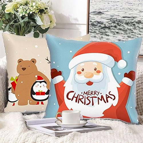 Miniatura 5 de Juego de 4 fundas de almohada navideñas de 18 x 18 pulgadas, estampado de doble cara, perfectas para decoraciones navideñas de granja, sala de