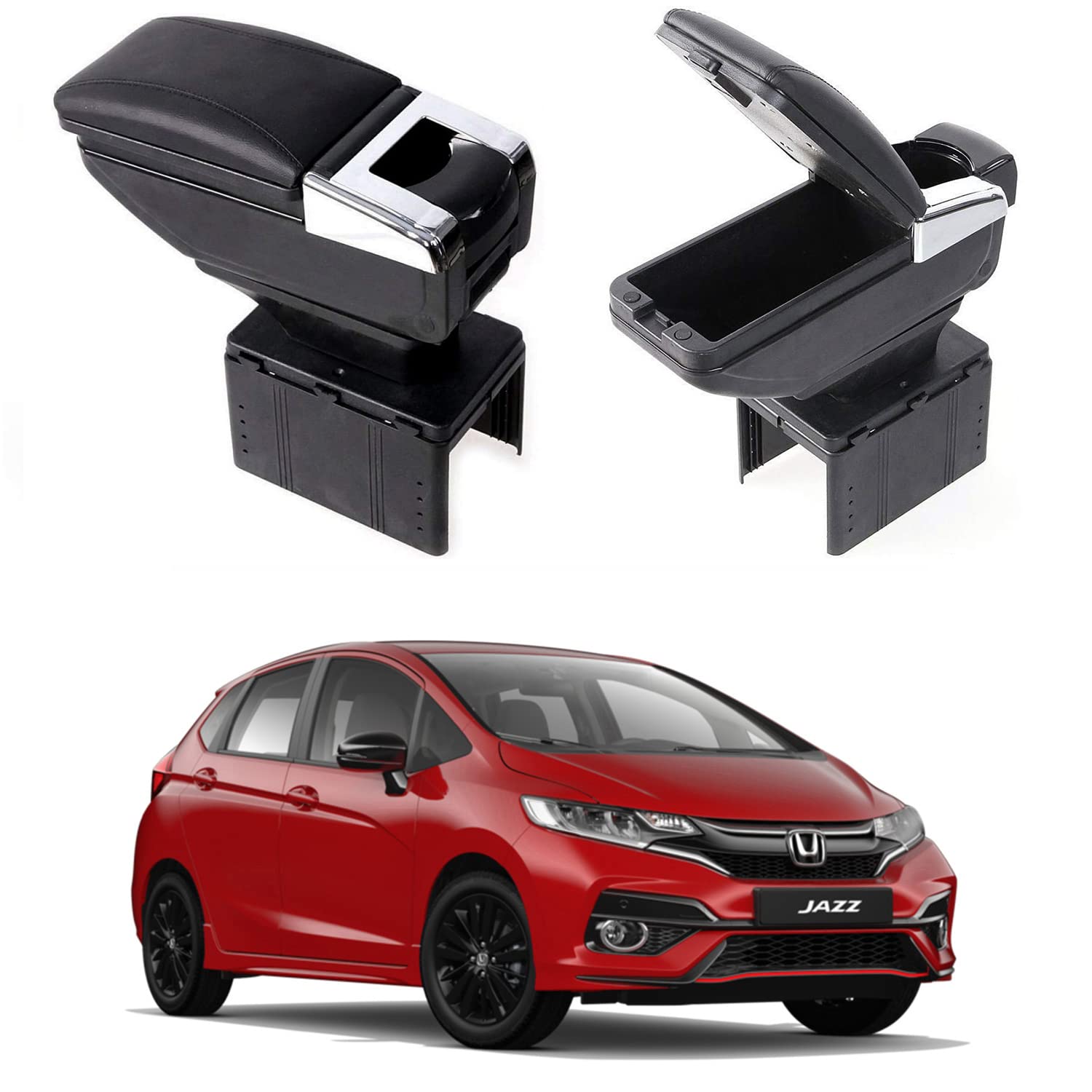 Oshotto PU Leather AR-01 Car Armrest Console Box Compatible with Honda Jazz - Black